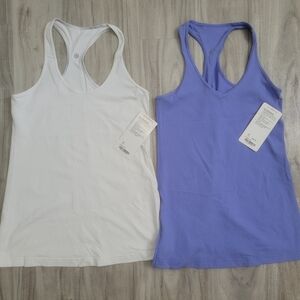 Lululemon Cool Racerback tanks x2. Size 10 Light Purple Lullaby & White
